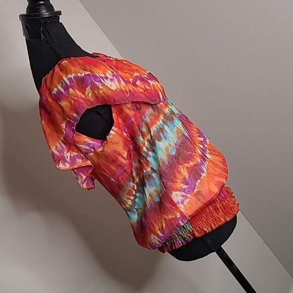 New Directions  sz L chiffon  top with banded elastic waist. - Picture 3 of 7